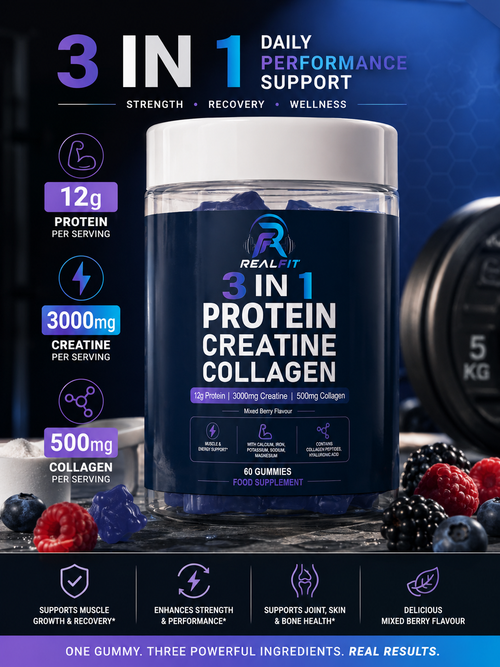 Real Fit 3 in 1 Gummies | All in One Fitness Supplement! Protein Creatine & Collagen