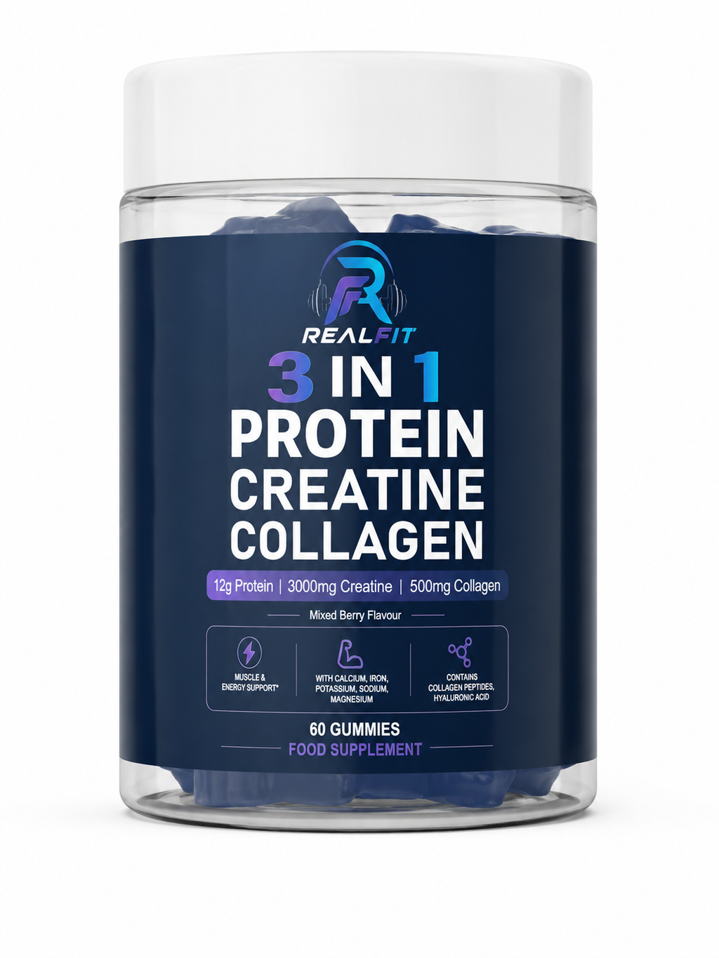 Real Fit 3 in 1 Gummies | All in One Fitness Supplement! Protein Creatine & Collagen