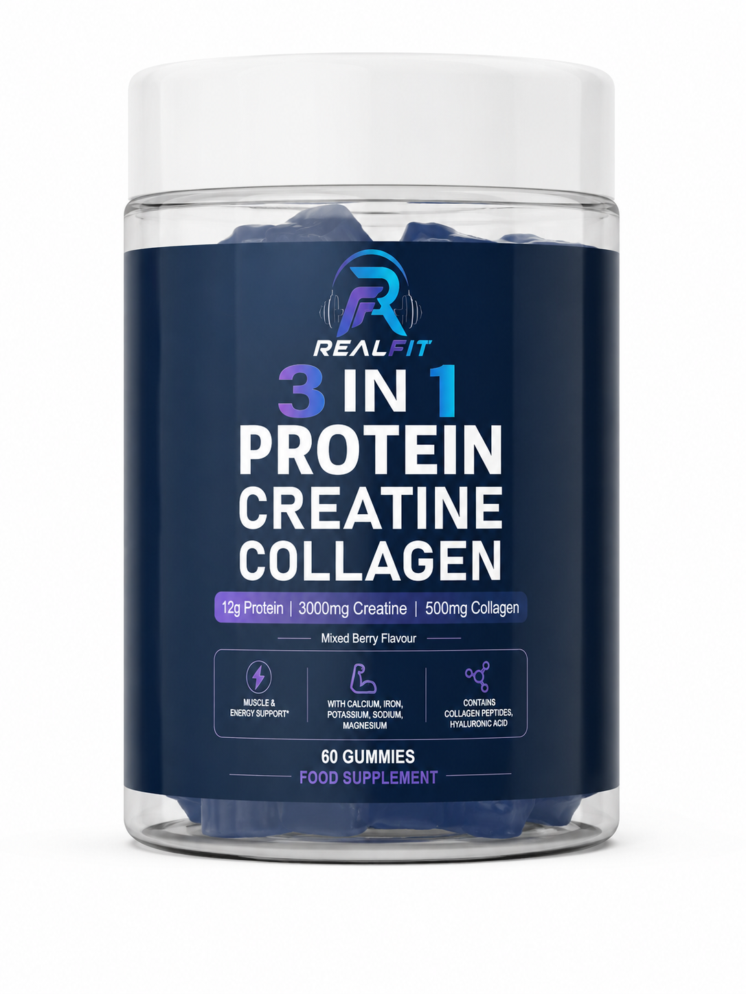 Real Fit 3 in 1 Gummies | All in One Fitness Supplement! Protein Creatine & Collagen